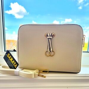 Gamaya Elegant Beige Crossbody Bag with Gold Accents